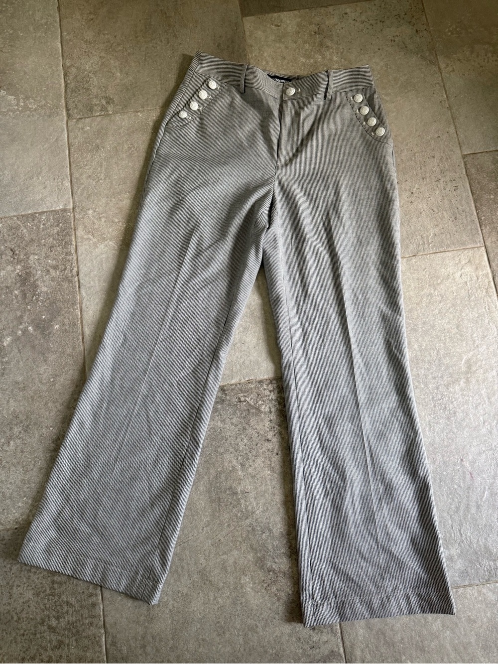 Women's Gray Wide-Leg Dress Pants with Button Trim